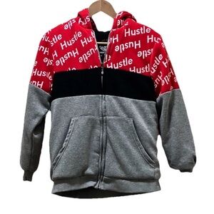 Boys Street Rules Hustle Hoodie Fleece Lined Sz 18 Red Black Gray Skater